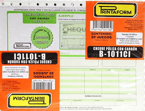 Printaform Póliza De Cheque 1/2 Ofi Con Carbón