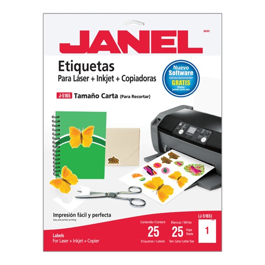 Janel Etiquetas Adhesivas Blancas Tamaño Carta J-5165 25H