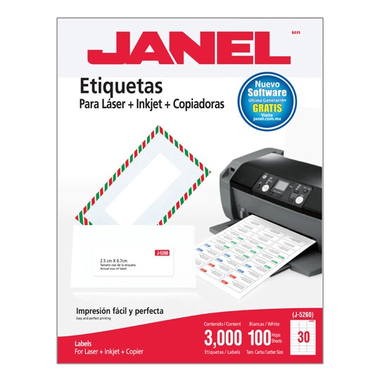 Janel Etiquetas Adhesivas Blanca Plantilla C/30 J-5260